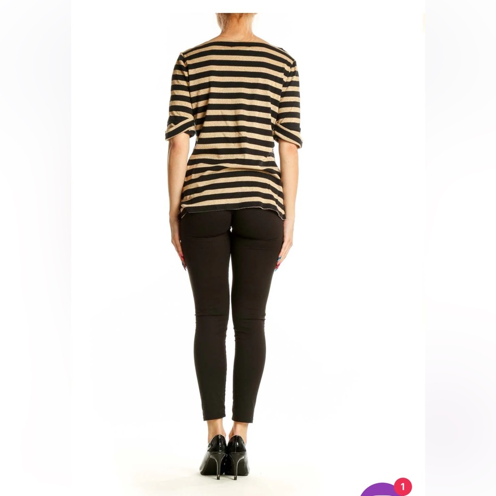 RALPH LAUREN Black and Gold Metallic Stripe Boatneck Short Sleeve Top - Picture 4 of 8